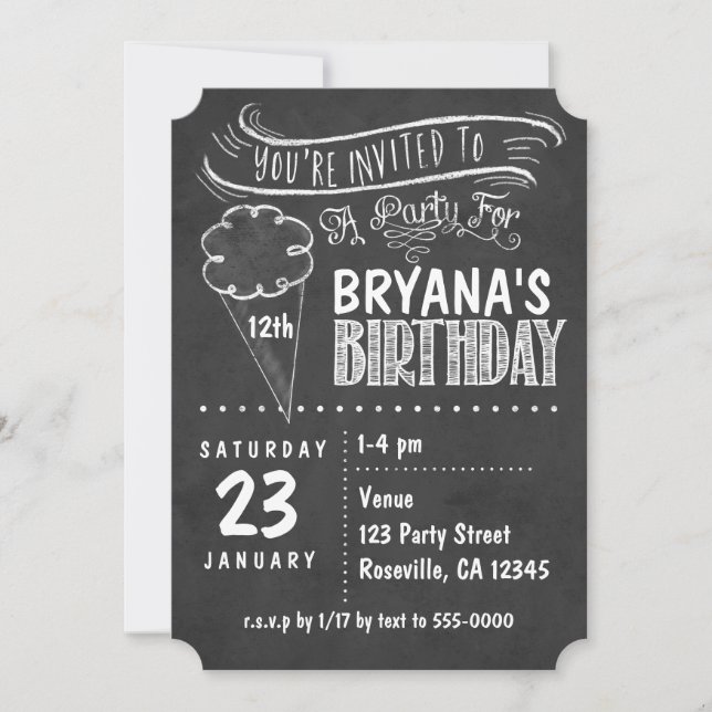 Chalkboard Ice Cream Birthday Party Invitations (Front)