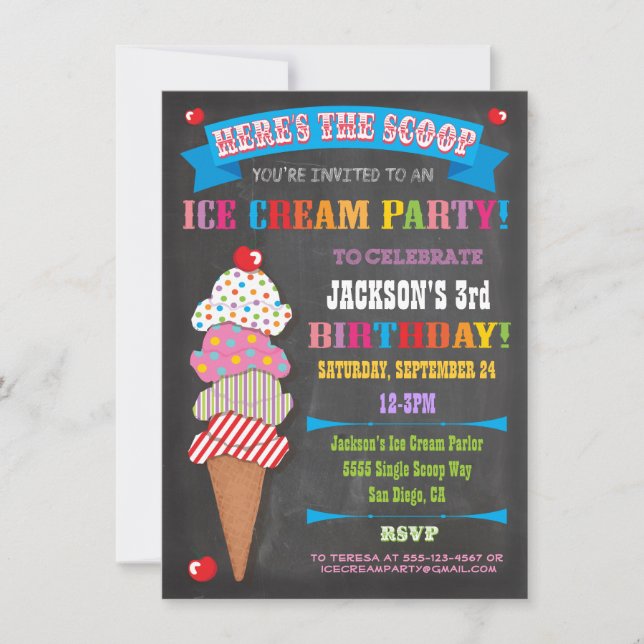 Chalkboard Ice Cream Party Invitation (Front)