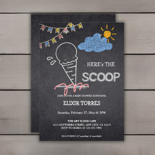 Chalkboard Ice Cream Scoop Drawing Baby Shower Invitation