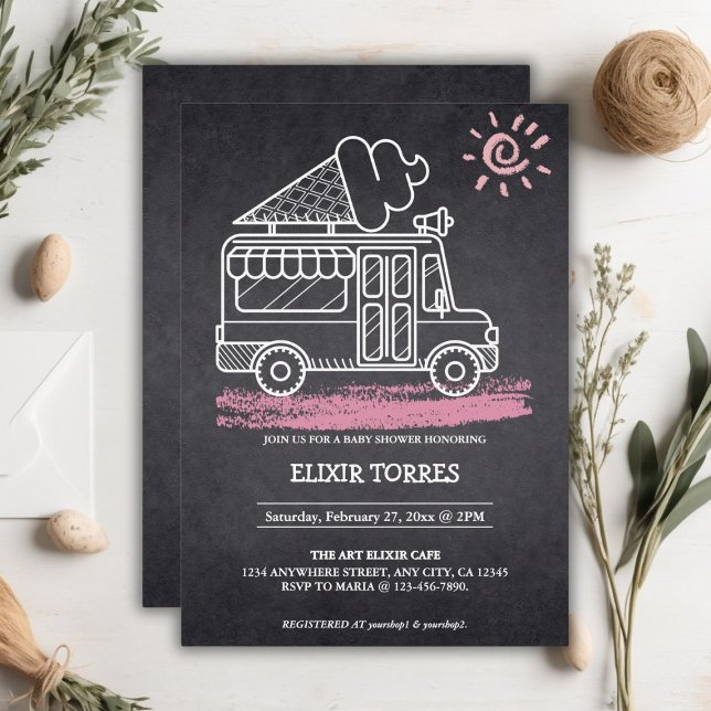 Chalkboard Ice Cream Truck Baby Shower Invitation (Creator Uploaded)
