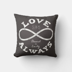 Chalkboard Infinity Love Wedding Date and Names Cushion