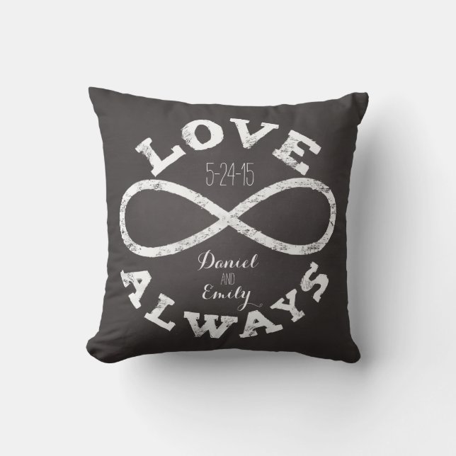 Chalkboard Infinity Love Wedding Date and Names Cushion (Front)