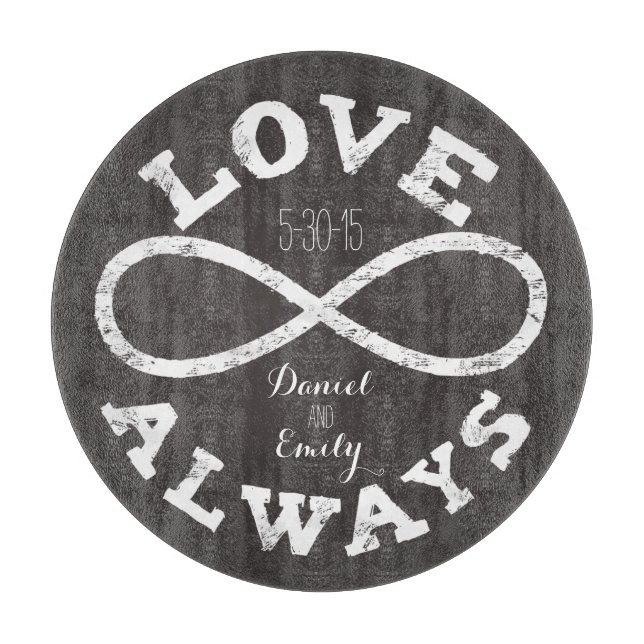 Chalkboard Infinity Love Wedding Date and Names Cutting Board (Front)