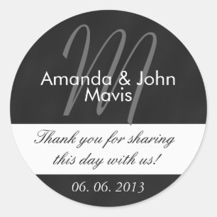 Chalkboard Initial Wedding Favour Thank You Classic Round Sticker