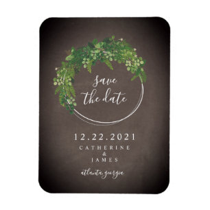 Chalkboard Inspired Botanical Save The Date Magnet