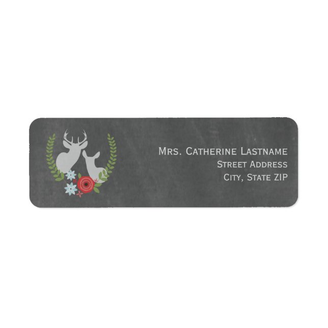 Chalkboard Inspired Floral Deer Return Address Label (Front)