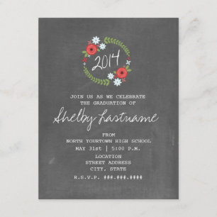 Chalkboard Inspired Floral Photo Graduation Invitation