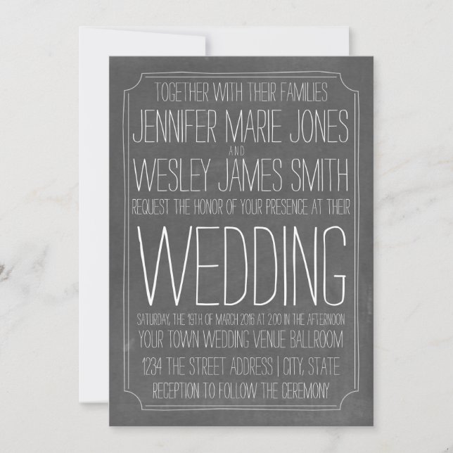 Chalkboard Inspired Large Print Wedding Invitation (Front)
