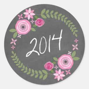 Chalkboard Inspired Pink Floral Wreath 2014 Grad Classic Round Sticker