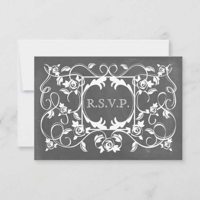 Chalkboard Inspired Roses Wedding RSVP Card (Front)