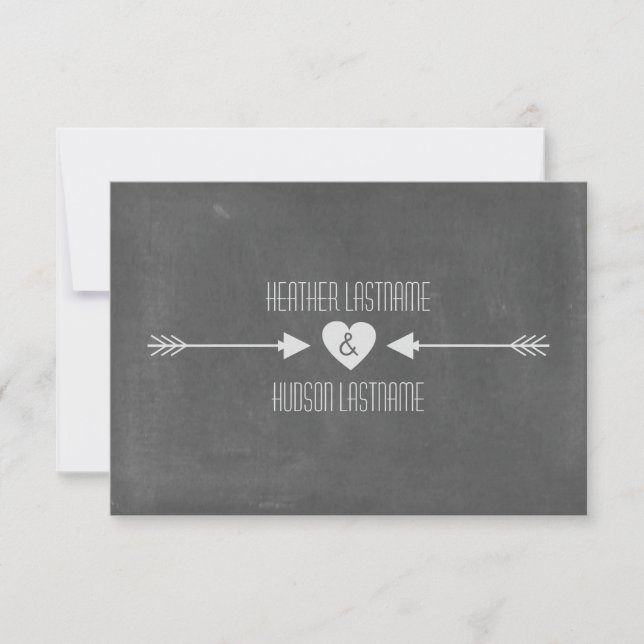 Chalkboard Inspired White Arrows Wedding R.S.V.P. RSVP Card (Front)
