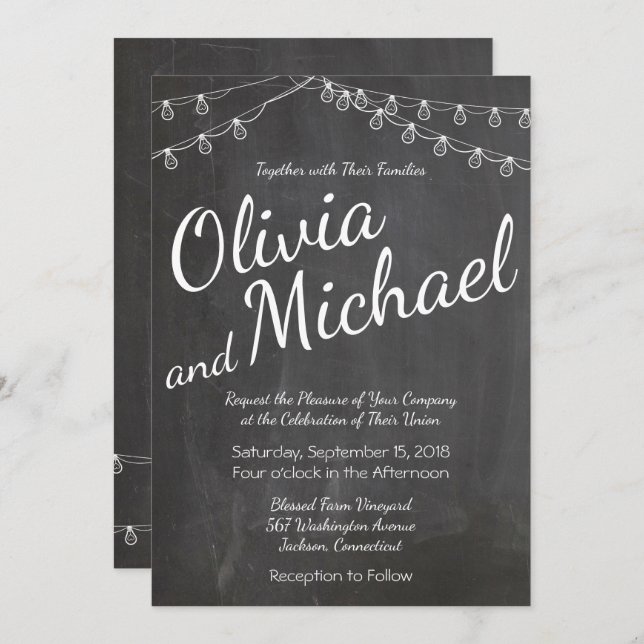 Chalkboard Invitation with String Lights (Front/Back)