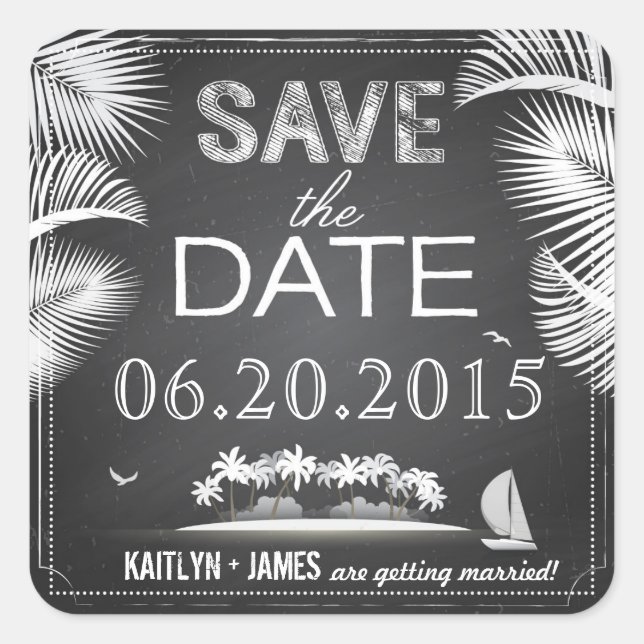 Chalkboard Island Destination Save the Date Label (Front)