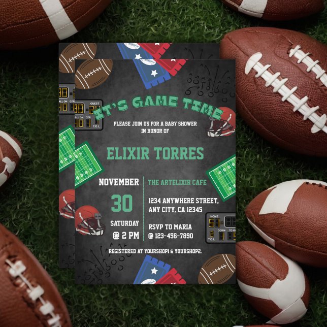 Chalkboard It's Game Time Football Baby Shower Invitation (Creator Uploaded)
