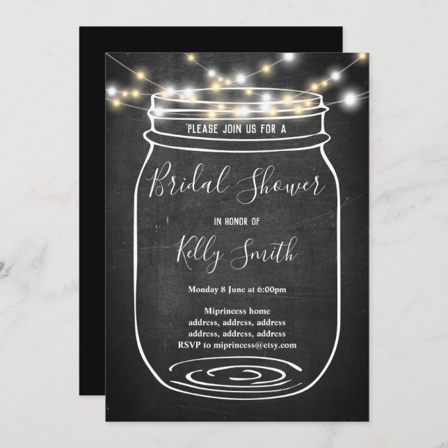 chalkboard, jar, bridal shower invitation (Front/Back)