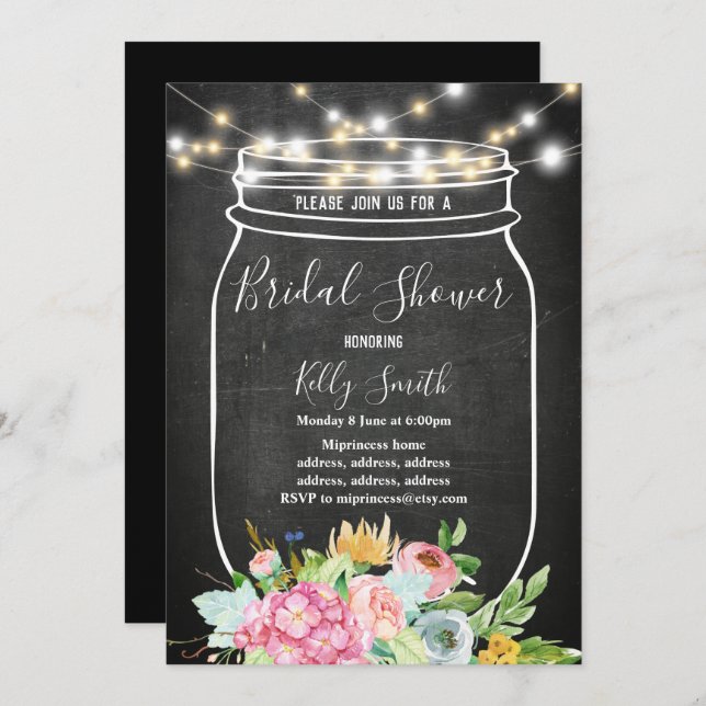 chalkboard, jar, bridal shower invitation (Front/Back)