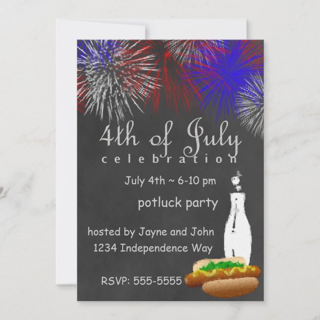 Chalkboard July Fourth Fireworks Party Invitation (Front)