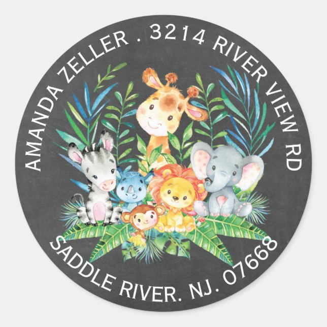 Chalkboard Jungle Animal Baby Shower Address Label (Front)