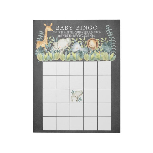 Chalkboard Jungle Animals Baby Shower Bingo Game Notepad (Rotated)