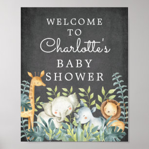 Chalkboard Jungle Animals Baby Shower Welcome Sign