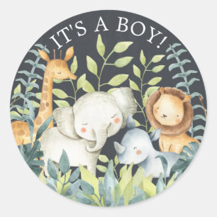 Chalkboard Jungle Animals It' a Boy Favour Sticker