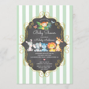 Chalkboard Jungle Animals Neutral Baby Shower Invitation