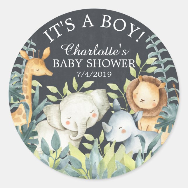 Chalkboard Jungle  Baby Shower Thank You Favour Classic Round Sticker (Front)