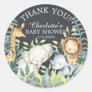 Chalkboard Jungle Baby Shower Thank You Favour Classic Round Sticker