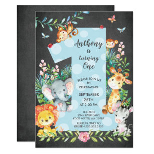 Chalkboard Jungle Big One Boys Birthday Invitation