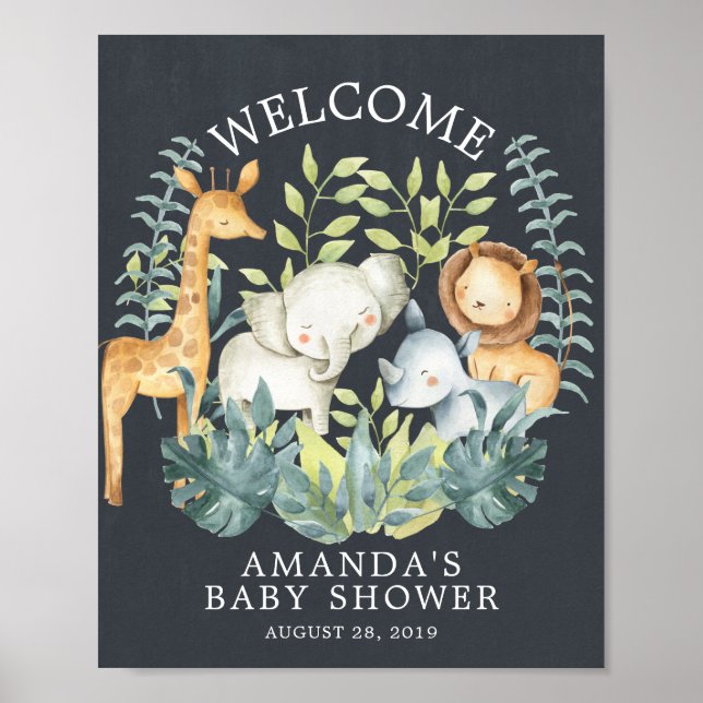 Chalkboard Jungle Welcome Baby Shower Poster (Front)