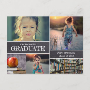 Chalkboard Kindergarten Graduate Photo Collage Announcement Postcard
