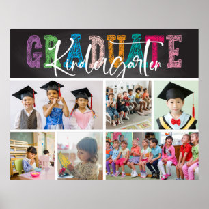 Chalkboard Kindergarten Graduate Photo Collage Poster