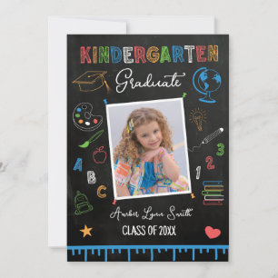 Chalkboard Kindergarten Graduation Photo Invitation