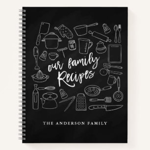 Chalkboard Kitchen Tools Personalised Recipe  Note Notebook
