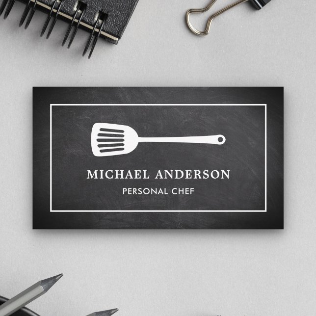 Chalkboard Kitchen White Spatula Personal Chef Business Card (Creator Uploaded)