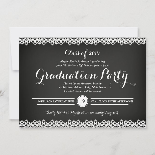 Chalkboard & Lace Graduation Party Invitation (Front)