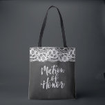 Chalkboard Lace matron of honour Tote Bag<br><div class="desc">Matron of Honour in brush script over black chalkboard and lace background. Personalised name on the back side.</div>