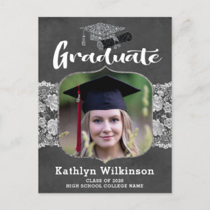 Chalkboard Lace Photo Graduation Announcement Postcard