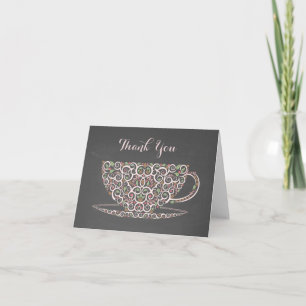 Chalkboard Lacy Teacup Tea Thank You Note Card