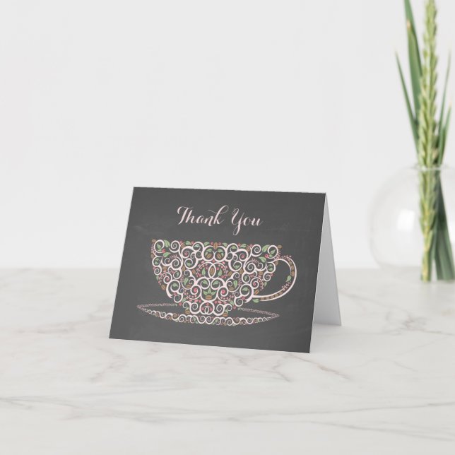 Chalkboard Lacy Teacup Tea Thank You Note Card (Front)
