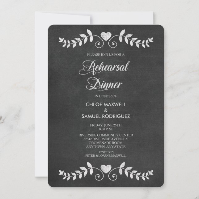 Chalkboard Laurel Leaf Rehearsal Dinner Invitation (Front)
