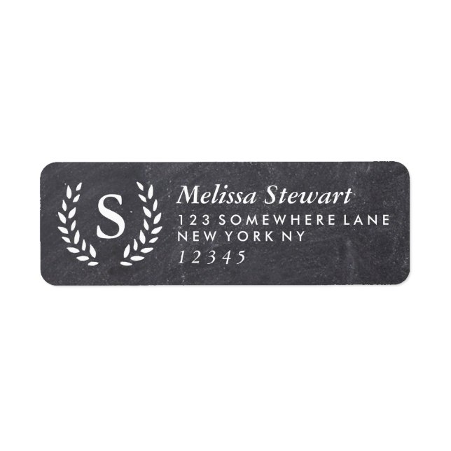 Chalkboard Laurel Wreath Monogram Return Address Return Address Label (Front)