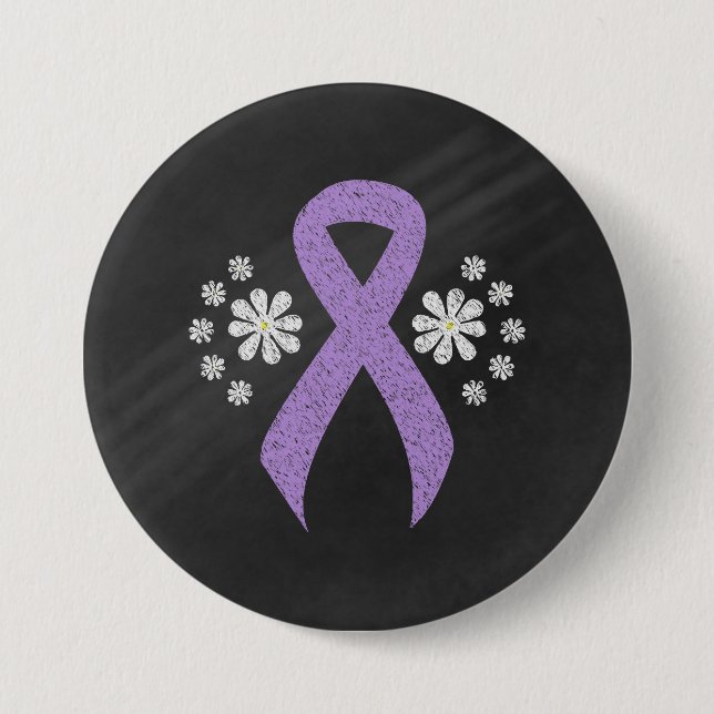 Chalkboard Lavender Awareness Ribbon 7.5 Cm Round Badge (Front)