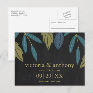 Chalkboard Leaf Wedding Save The Date Announcement Postcard