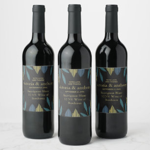 Chalkboard Leaf Wedding Wine Label