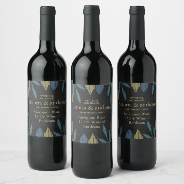 Chalkboard Leaf Wedding Wine Label (Bottles)