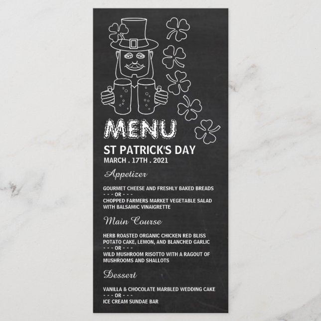 Chalkboard Leprechaun, St Patrick's Day Menu Card (Front)