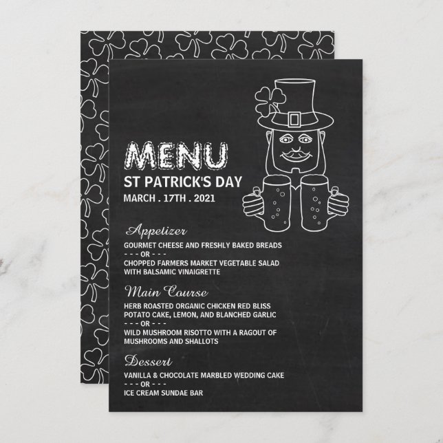 Chalkboard Leprechaun, St Patrick's Day Menu Card (Front/Back)