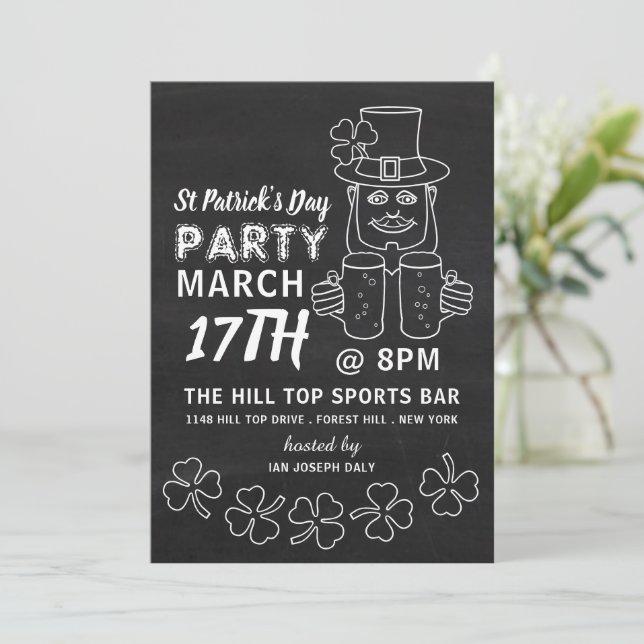 Chalkboard Leprechaun, St Patrick's Day Party Invitation (Standing Front)