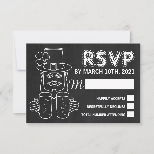 Chalkboard Leprechaun, St Patrick's Day Party RSVP (Front)